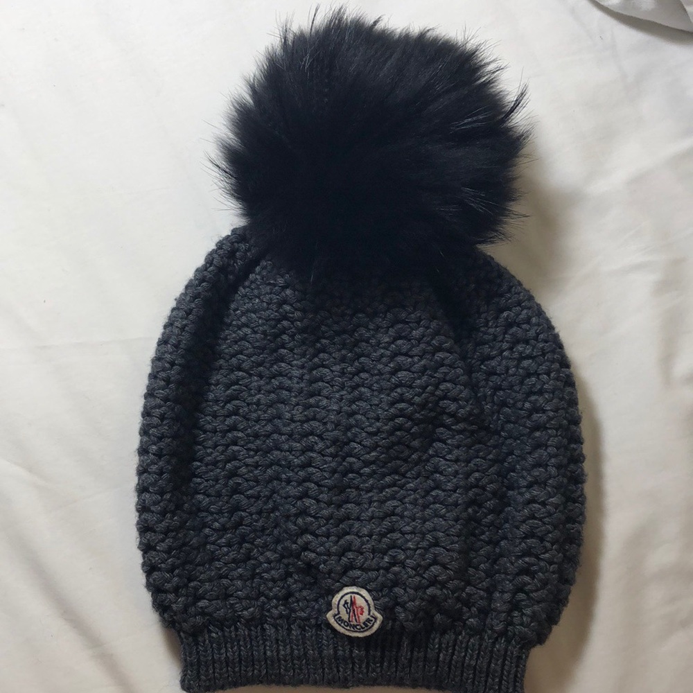 Moncler Grey Beanie with Black Fur